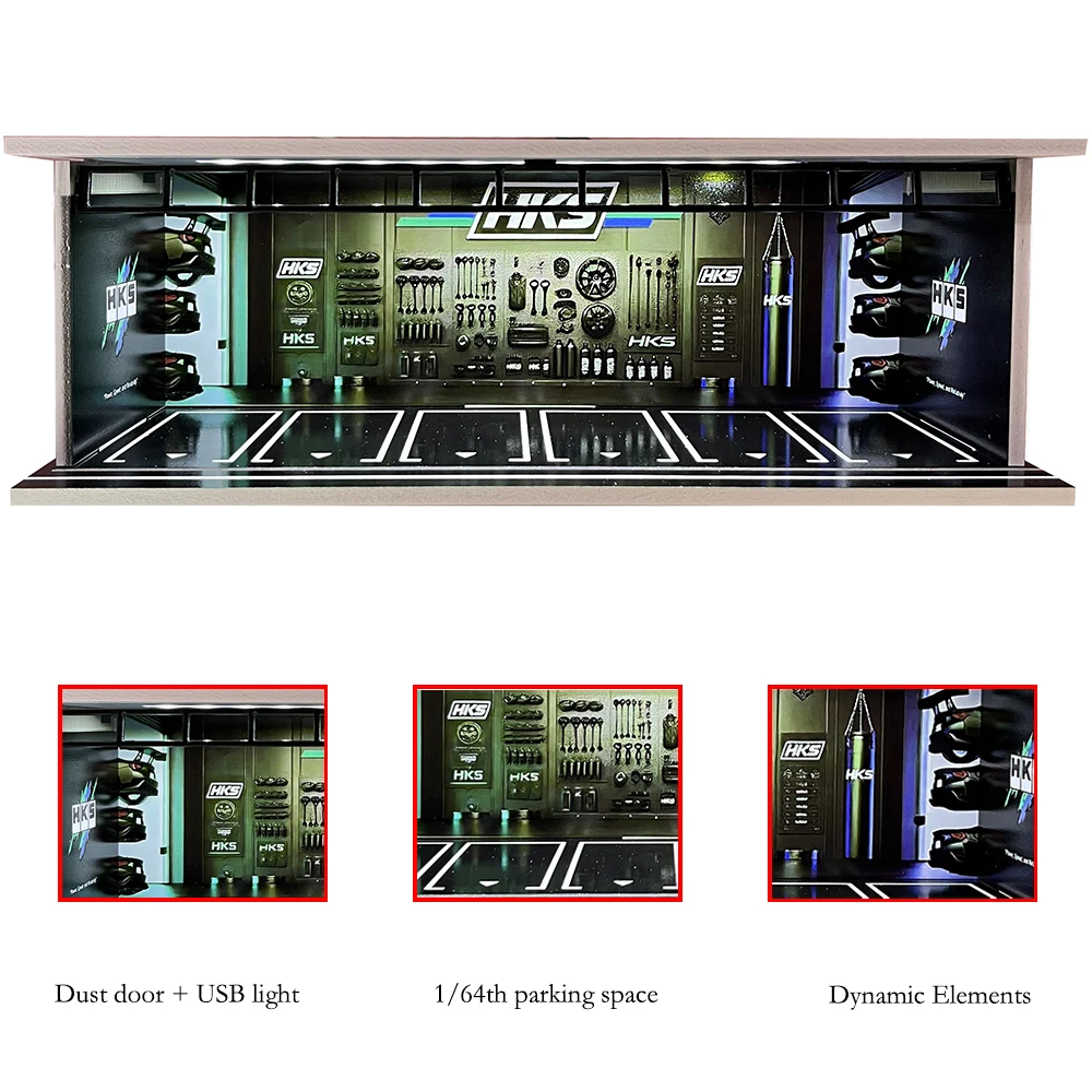 1/64 مقياس سيارة المرآب الديوراما مع USB مصباح ليد واقعية موقف السيارات عرض الحال بالنسبة نموذج السيارات والمركبات المصغرة #3
