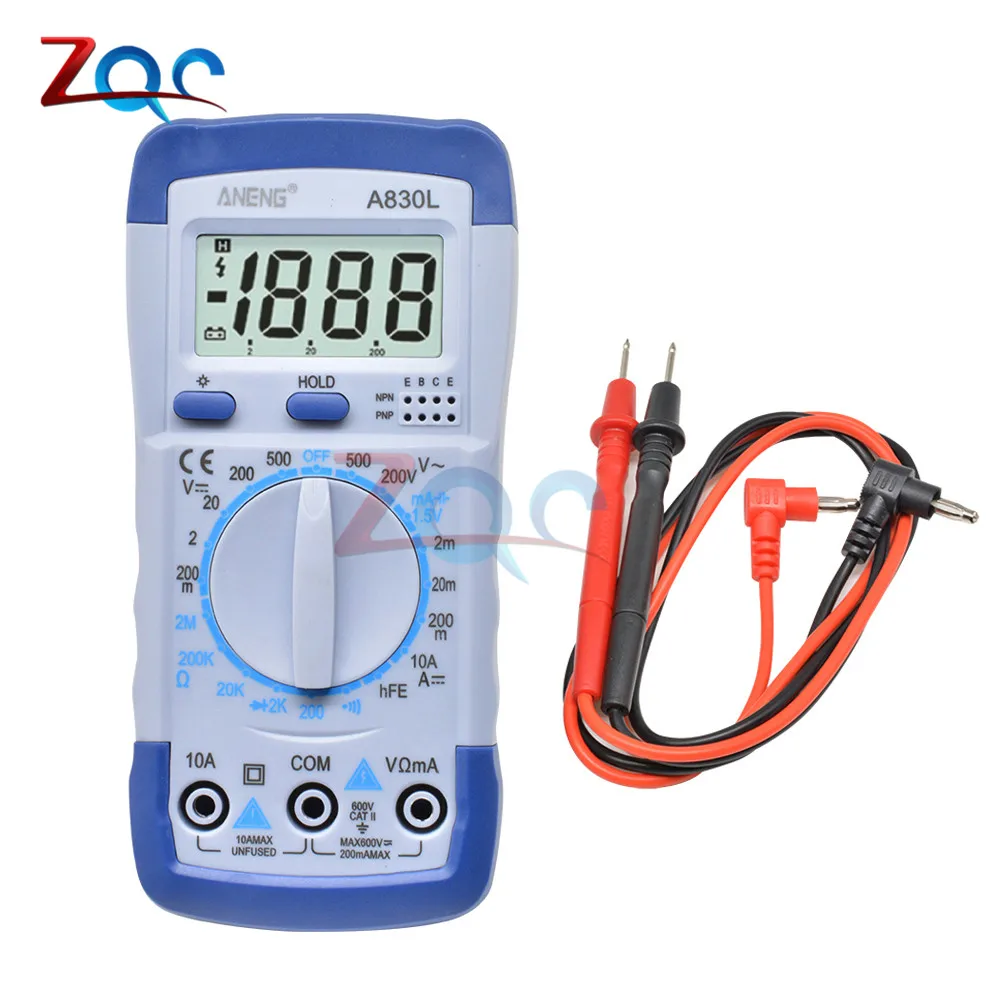 LCD Digital Multimeter A830L AC DC Voltage Diode Freguency Multitester Current Tester Luminous Display with Buzzer Function