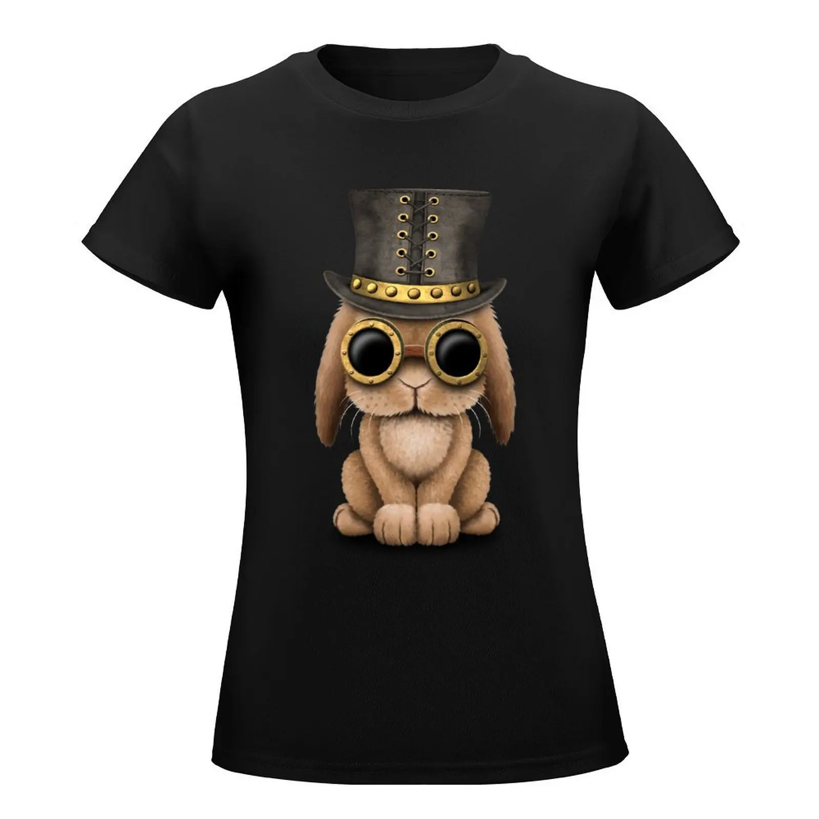 Steampunk Baby Bunny Rabbit T-Shirt cute tops animal print shirt for girls lady clothes female Summer Women's clothing