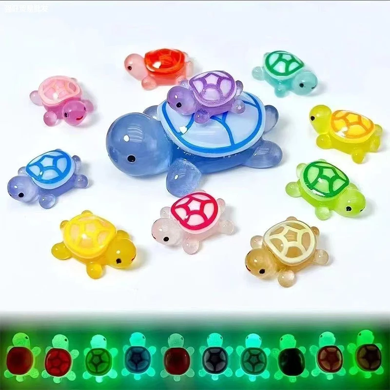 6/10pcs Mini Luminous Resin Turtle Ornaments Glowing Garden Fish Tank Home Car Interior Landscaping Crafts Decor Accessories