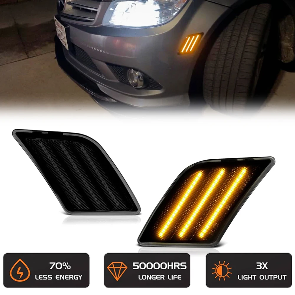 

Smoked LED Front Fender Side Marker Light for Mercedes Benz W204 C250 C300 C350 W204 C63 AMG W204 SL65 AMG No Flashing Indicator