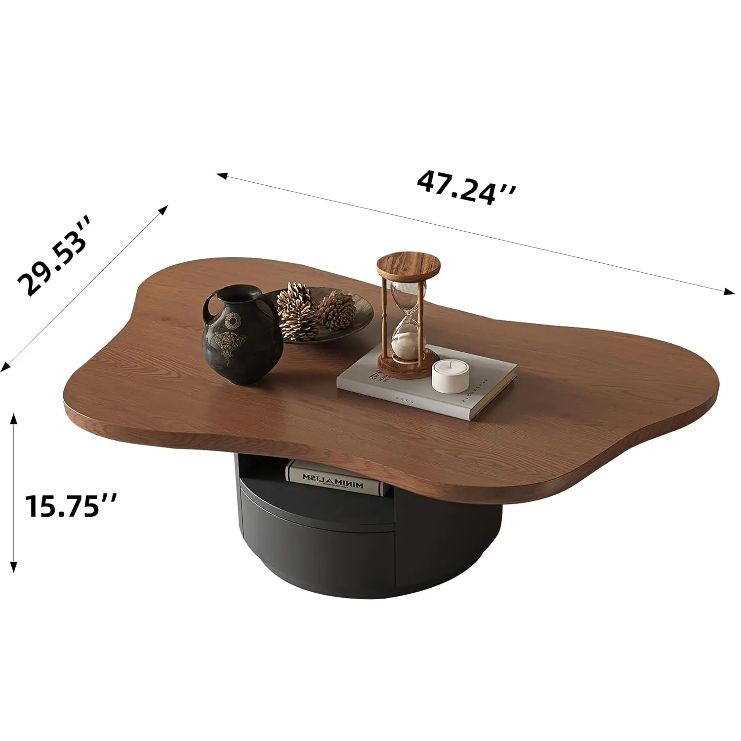 Mid-Century Cloud Coffee Table with 2 Drawers Storage (Dark Walnut), Customized