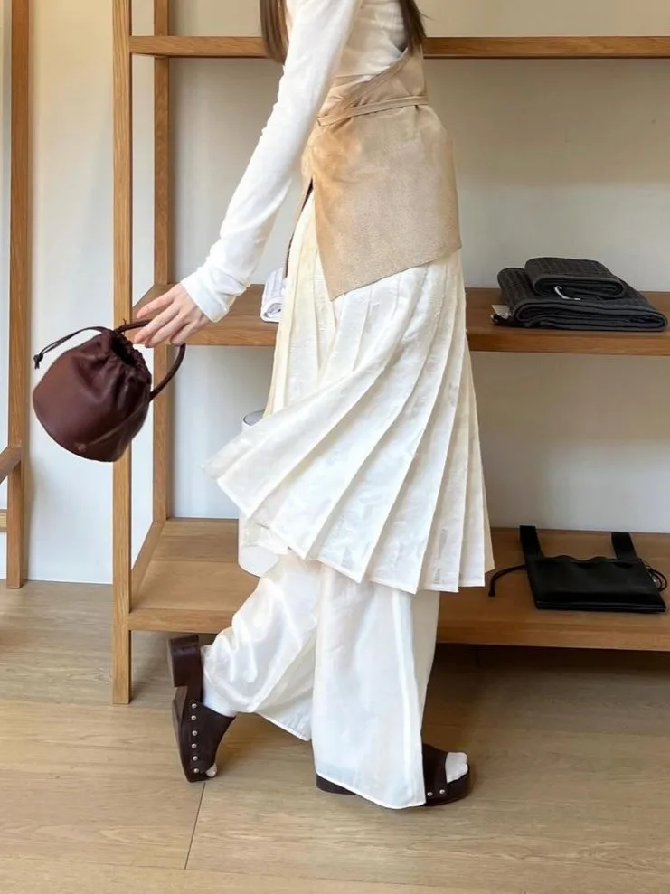 

Весна 2026: Элегантная вышитая плиссированная юбка Dongdaemun Moohamooha в корейском стиле, с завышенной талией, А-силуэт