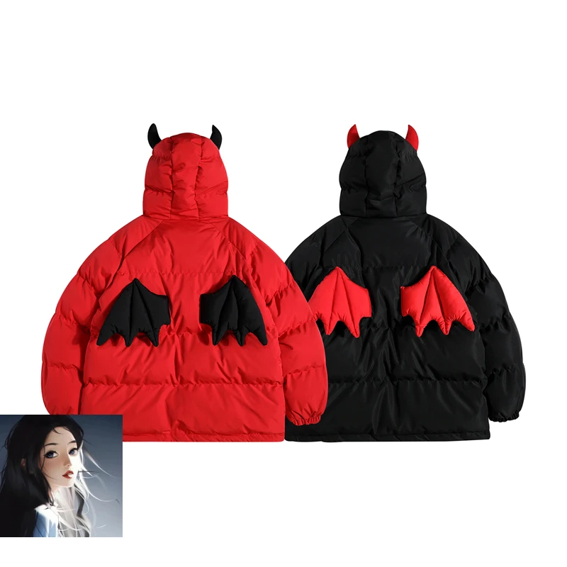 Zipper Parkas Jacket Men Women High Quality Devil Halloween Cotton Clothes Winter Thicken Keep  Warm Jackets Puffer Bubble Coat