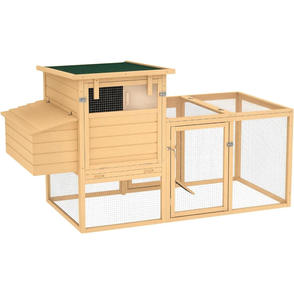 

75" Wooden Chicken Coop with Nesting Box, Outdoor Hen House with Removable Tray, Ramp Run, for Garden Backyard, Natural Wood