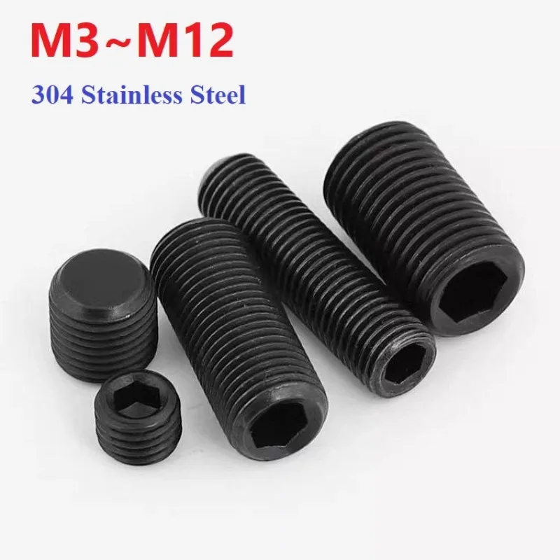Hexagon Socket Set Screws With Flat Point Black M3 M4 M5 304 Stainless Steel M6 M8 M10 M12 Allen Drive Headless Screws