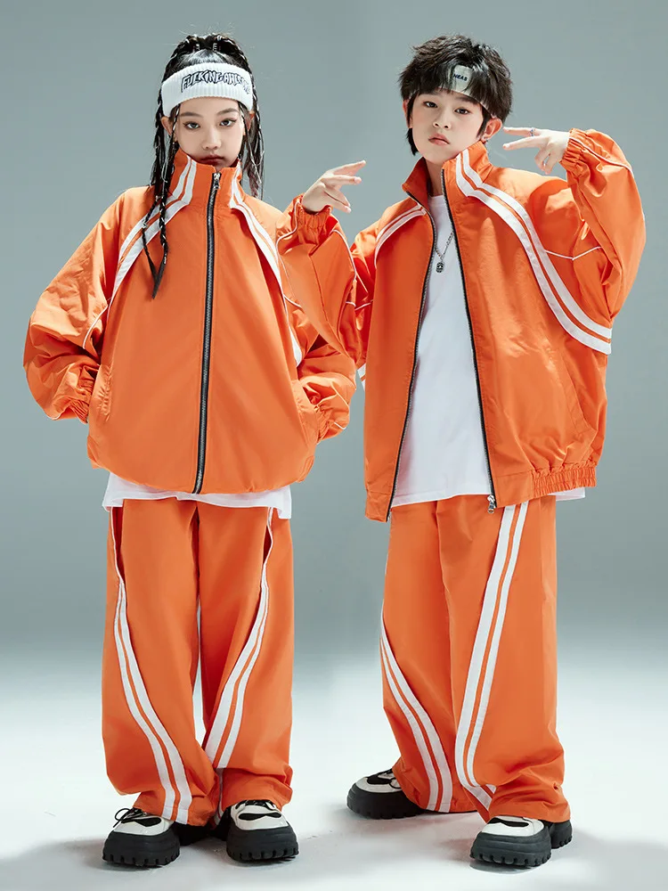 Gilrs dança de rua solto casaco streetwear crianças jazz outfit criança uniforme escolar hip hop meninos gola alta jaqueta calças esportivas