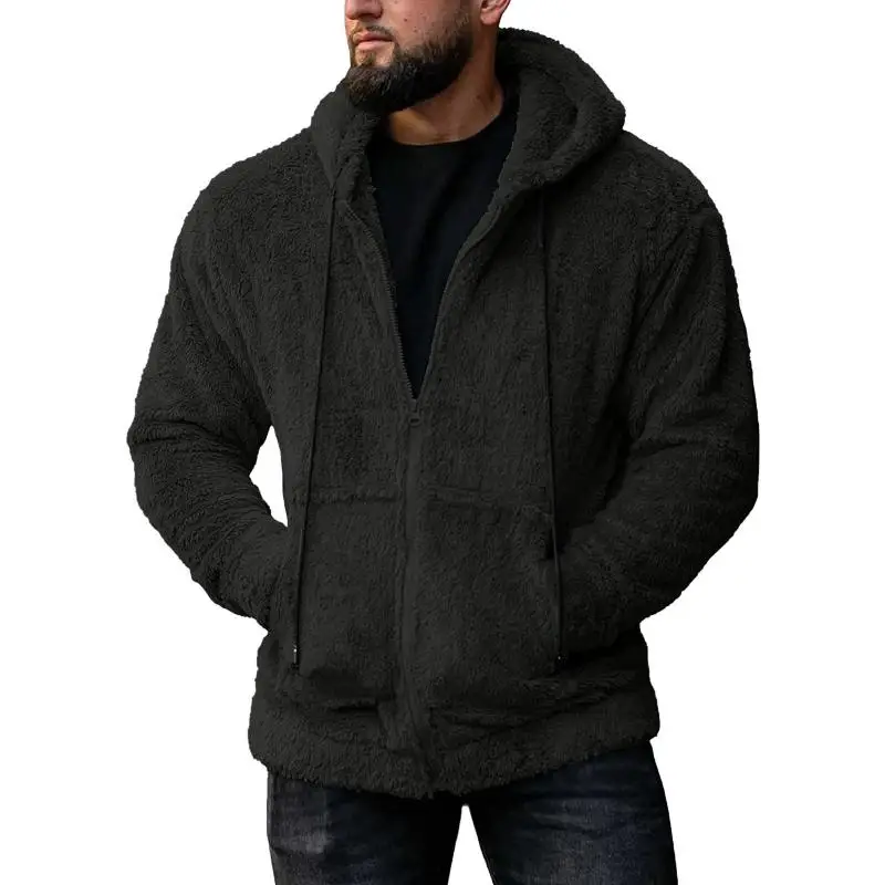 Autumn Winter Men's Fleece Hoodie Coats Solid Hooded Jackets Casual Loose Zipper Pocket Hoody Outwear Male Outdoor Sports Coats