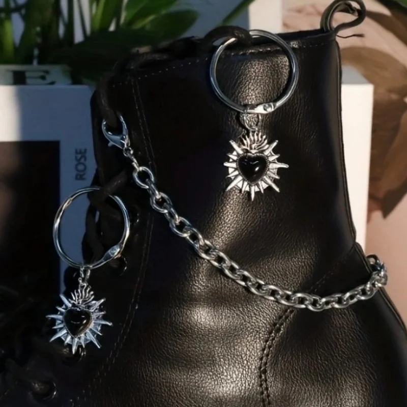 4Pcs Gothic Black Heart-Shaped Boot Chain, Silver Metal Boot Chain, Detachable Boot Decoration, punk Shoe Accessories
