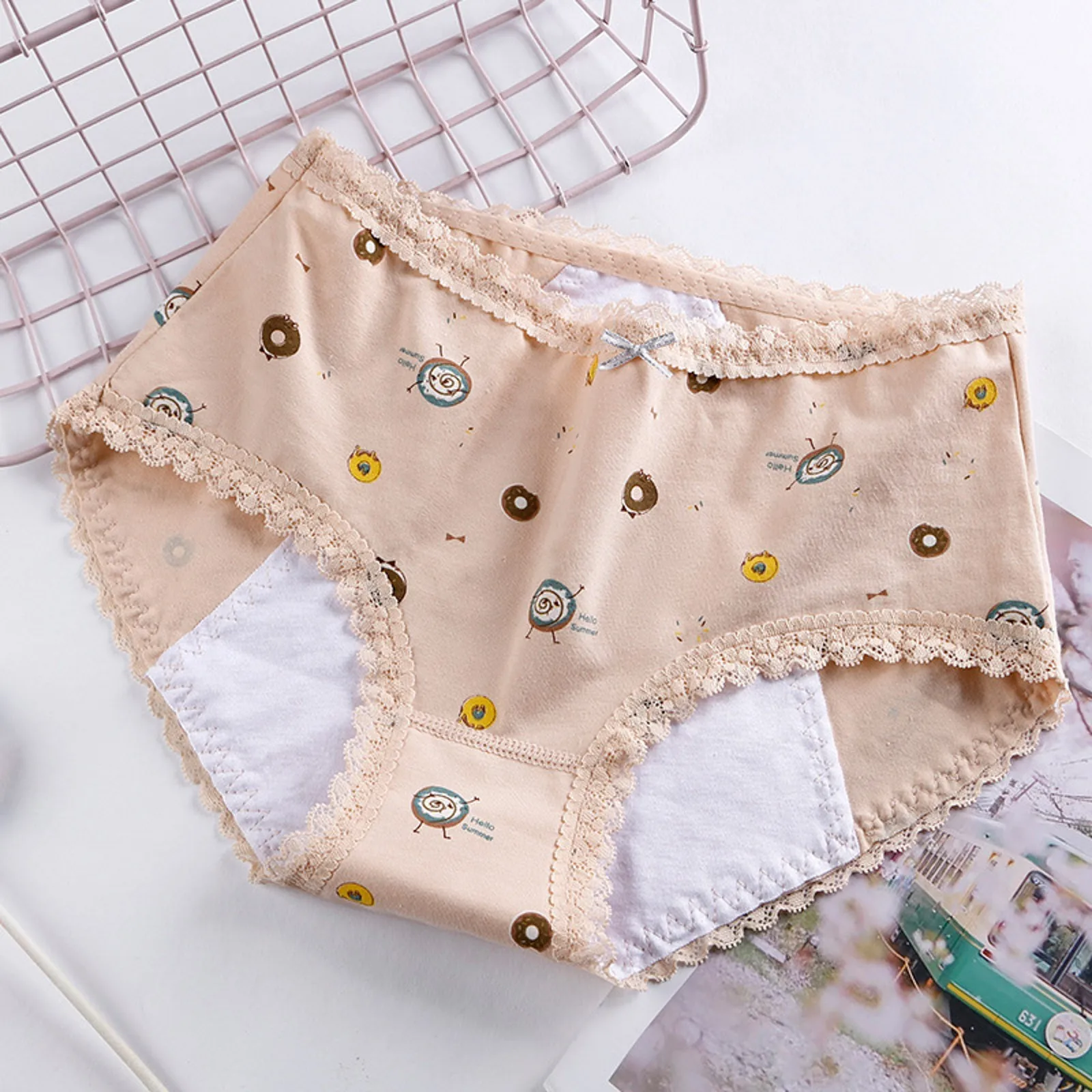 Menstrual Period Leak Proof Heavy Flow Underwears Women Cute Printed Bow Lingeries Low Waisted Lace Patchwork Underpants