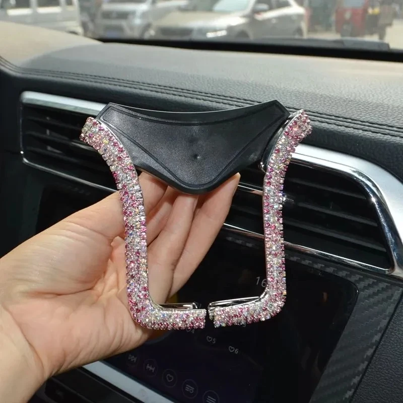 Car Phone Holder Bling U Shape Crystal  Air Vent Clip Diamond Crystal Car Mobile Phone Holders Accessories