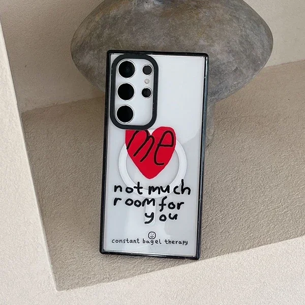 Heart Graffiti MagSafe Acrylic Black Border Case for Samsung Galaxy S24 Ultra S23 Ultra S22 Ultra Cover Shell