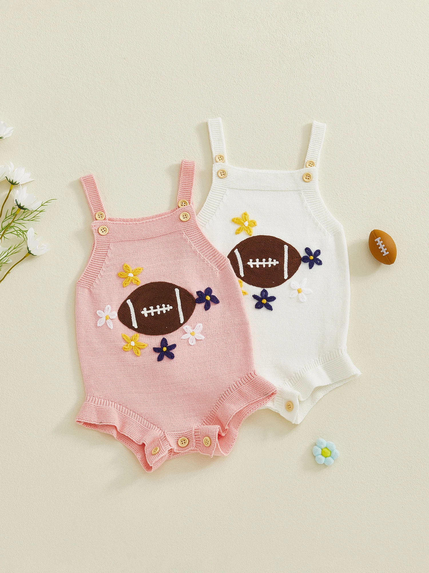 رومبير محبوك بدون أكمام بطبعة زهور للرضع مع خط عنق مربع ومناسب فضفاض للفتيات حديثي الولادة - بذلة على طراز الرجبي