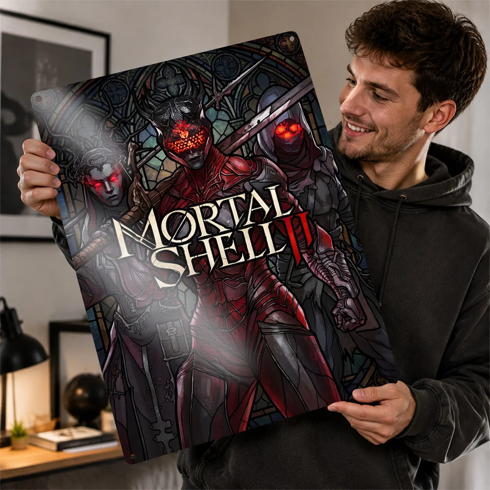 Mortal Shell II Red Textured Metal Poster Stained Glass Wall Art For Entertainment Room Customized Aluminum Sign Birthday Gift