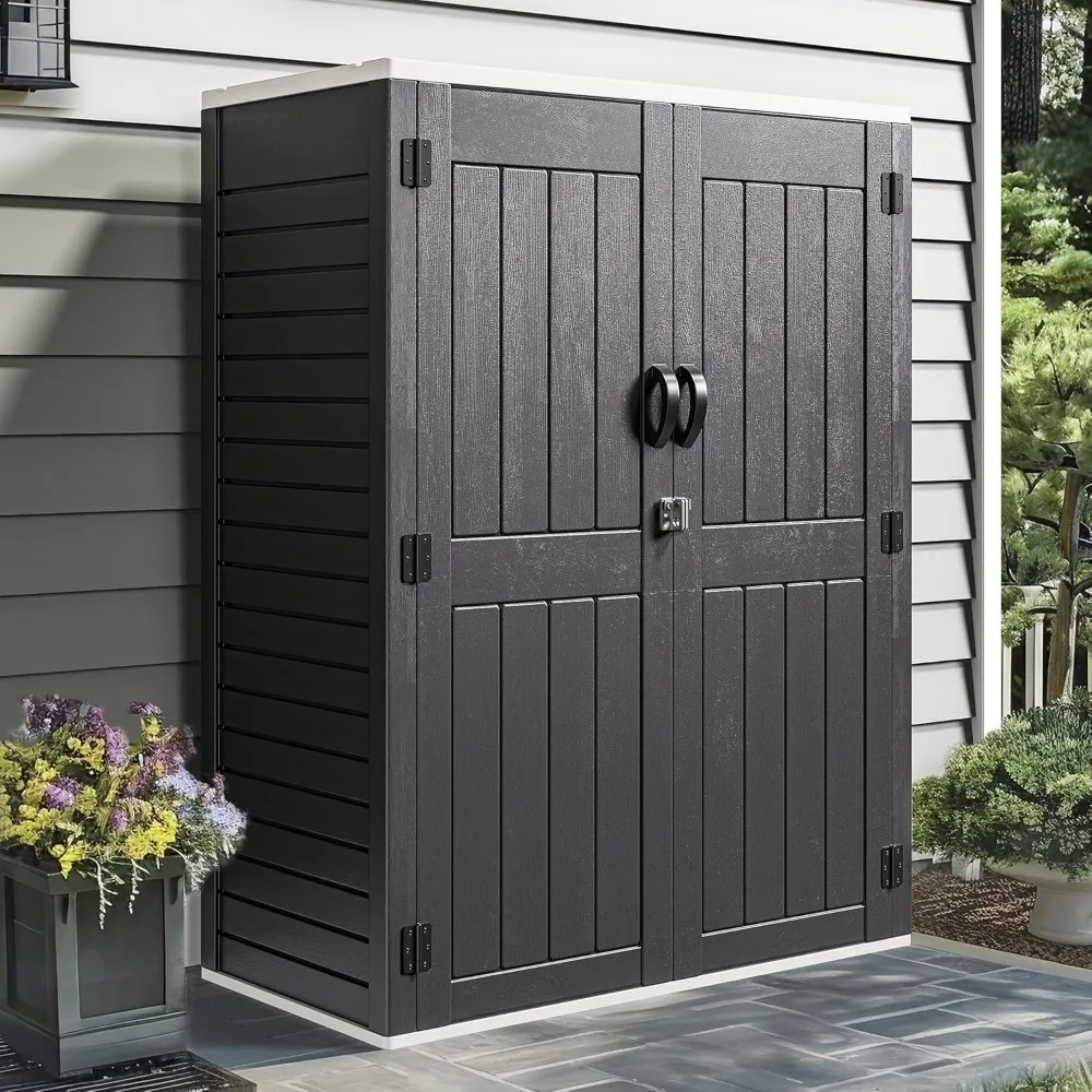 Garden Shed Storage House 59 Cu. Ft Capacity Outdoor Sheds for Patio Furniture and Pool Accessories (Dark Gray) Waterproof Home