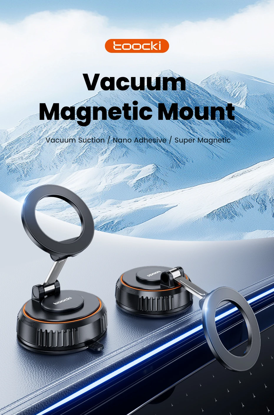 Toocki Vakuum-Magnetischer Auto-Handyhalter Saugnapf-Autohalterung 360° ° Verstellbarer, faltbarer Ständer für iPhone, Xiaomi, Huawei, Samsung – Detail 1