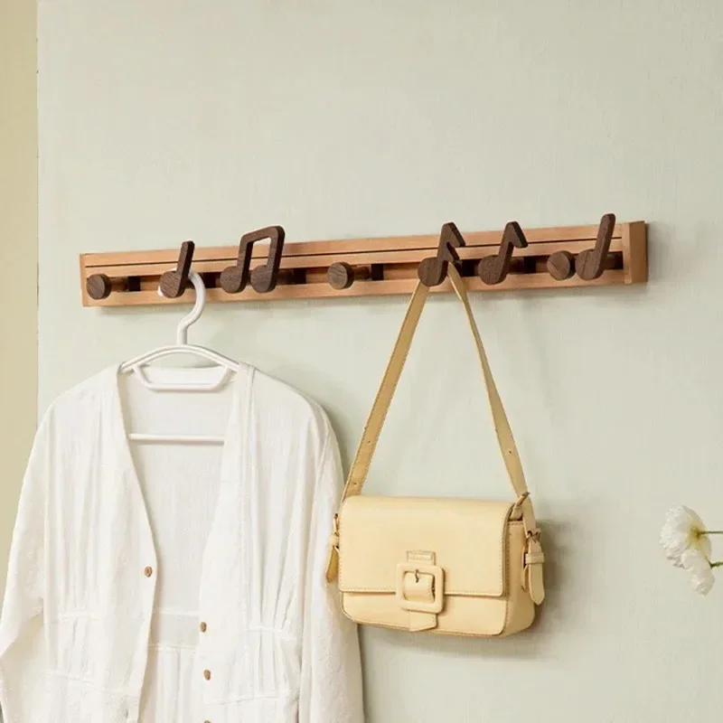 Nordic Walnut Wood Coat Racks Musical Note Clothes Rack Creative Wall Clothes Hanger Luxury Storage Shelves Furniture for Home