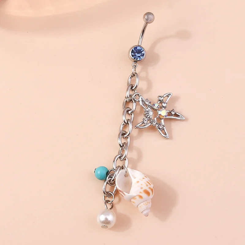 Beach Belly Button Ring Conch Shell Pentagram Starfish Belly Button Stud Belly Piercing