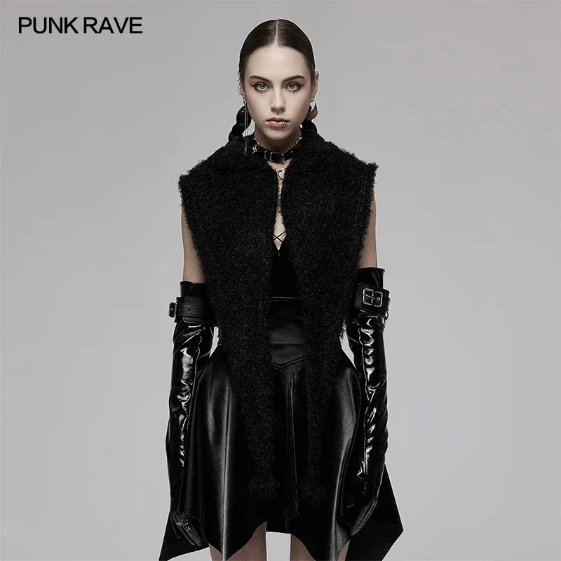 PUNK RAVE Women\'s Gothic Pointed Wizard Hat Bat Wings Hooded Capelet Warm Coral Velvet Black Novelty Cute Accessories
