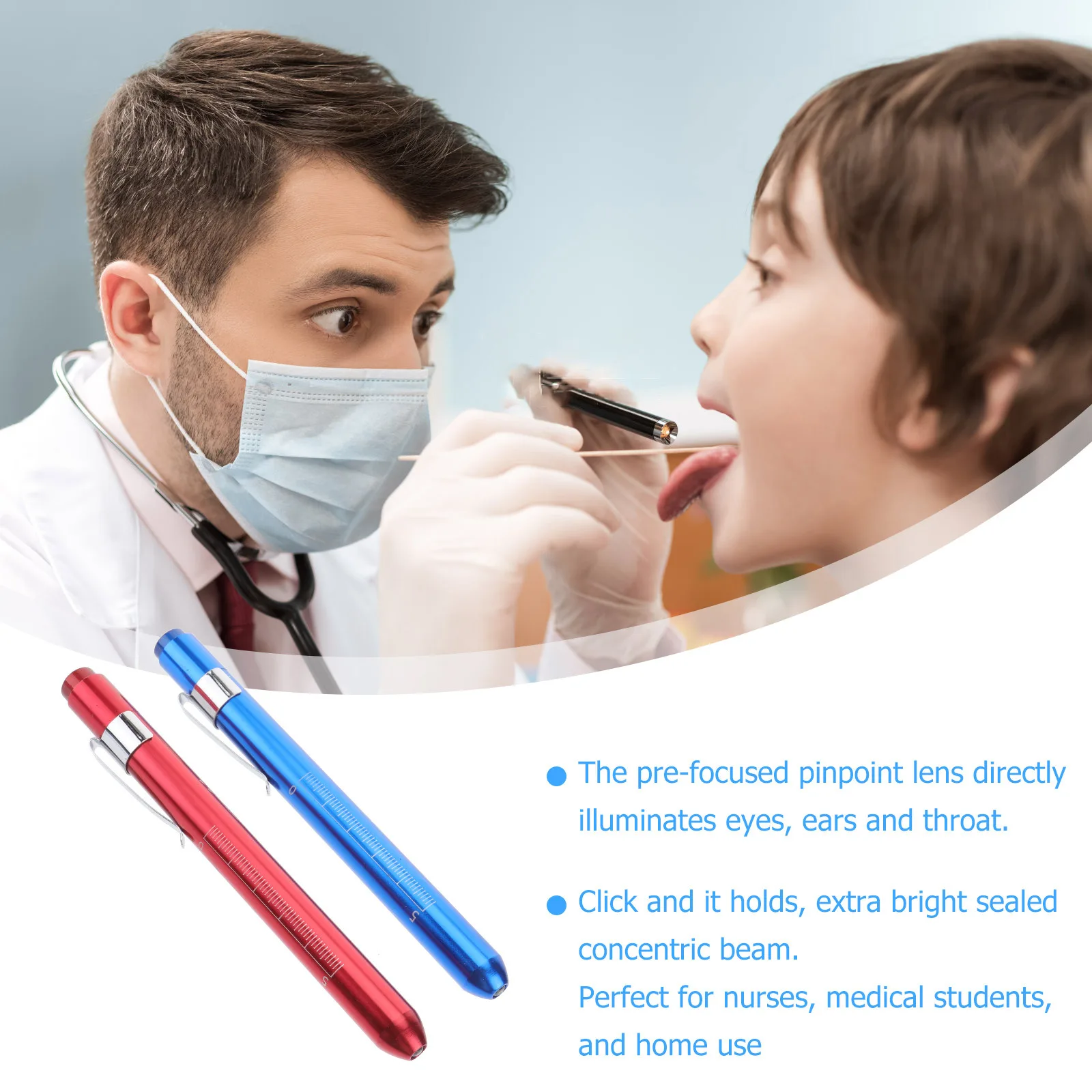 3Pcs LED Set Bright White Beam Pocket Clip Click Hold Function for Healthcare Professionals Reusable