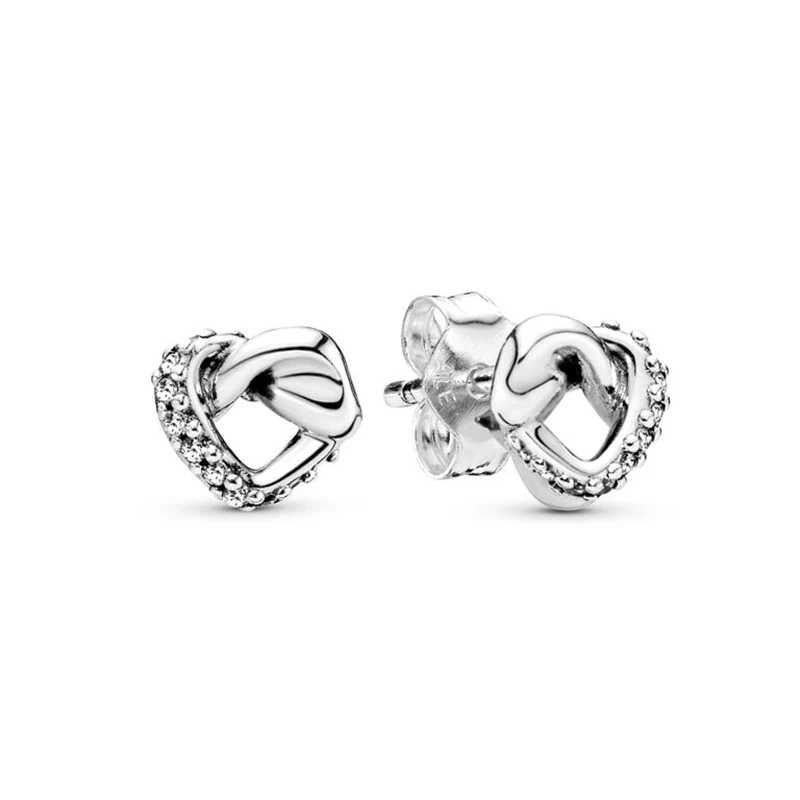 925 Silver Crown with Zircon Sparkling Infinity Stud Earrings Family Eternal Heart Stud Earrings For Women Gift  Jewelry