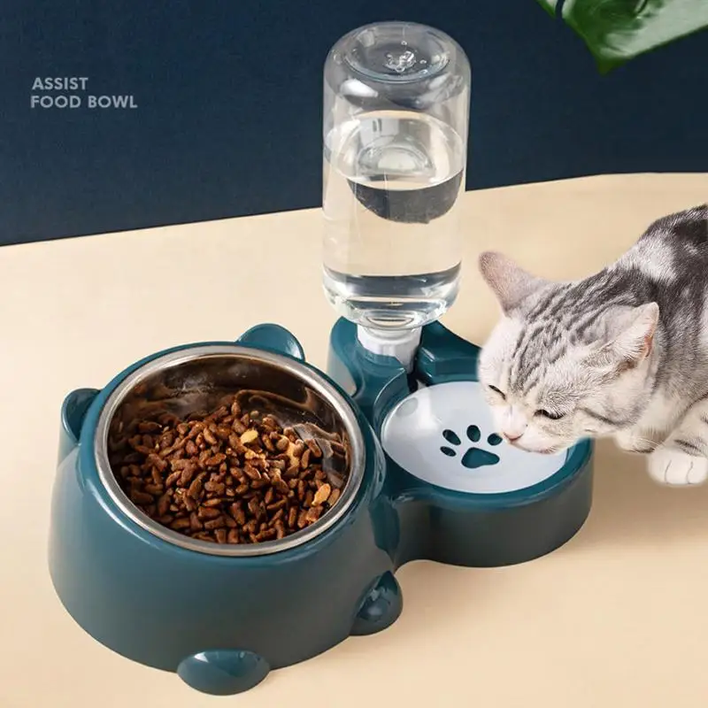 Non Slip Base 2 In 1 Pet Food Water Bowl With Automatic Water Dispenser Feeding Set For Small Dogs Cats Indoor Daily Household U