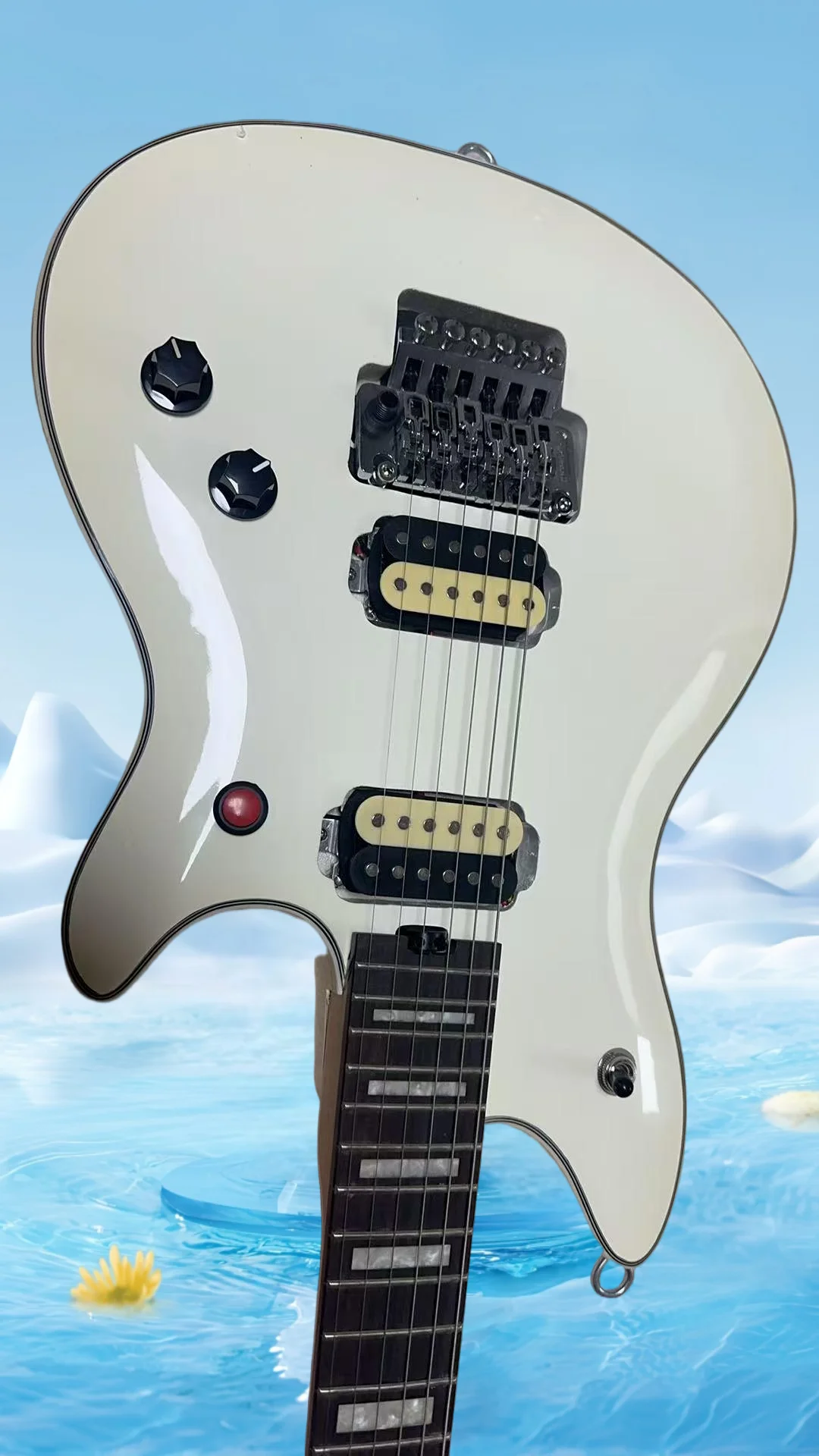 

new Special Stealth Gloss White Floyd Rose Tremolo bridge guitar Red Knob，high quality