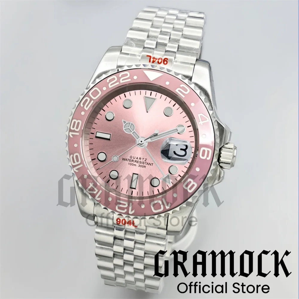 مخصص الرجال 40 مللي متر GMT ساعات آلية الأخضر Sunberst الهاتفي اليوبيل الصلب ساعة للرجال الياقوت الزجاج مقاوم للماء Reloj Hombre