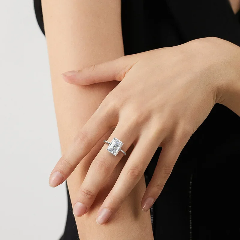 HORRIPAL 4CT Emerald Cut Moissanite Ring with GRA Certified 925 Sterling Silver Rings for Women Anniversary Band Luxury Jewelry