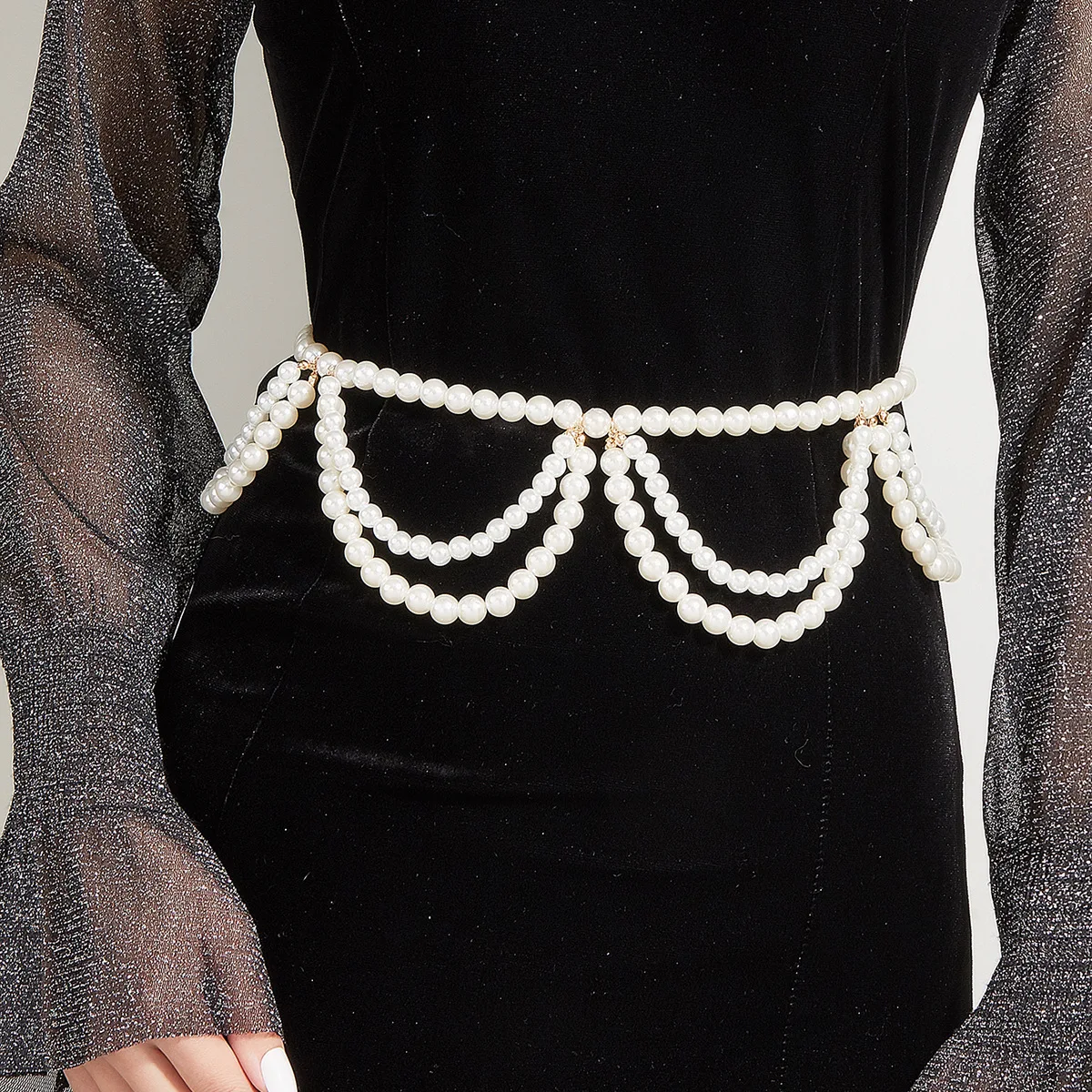 

European and American Minimalist Personality Multi-layer Wavy Tassel Swing Chain Pearl Chain Waist Chain Waist Accessories