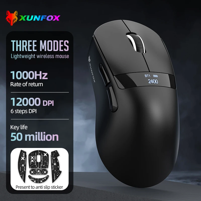 Xuan Yin Hu H9 เมาส์น้ําหนักเบา PAW3311 สําหรับเล่นเกมสามโหมดไร้สาย Bluetooth เมาส์เก่าชาร์จ RGB พร้อมจอแสดงผล