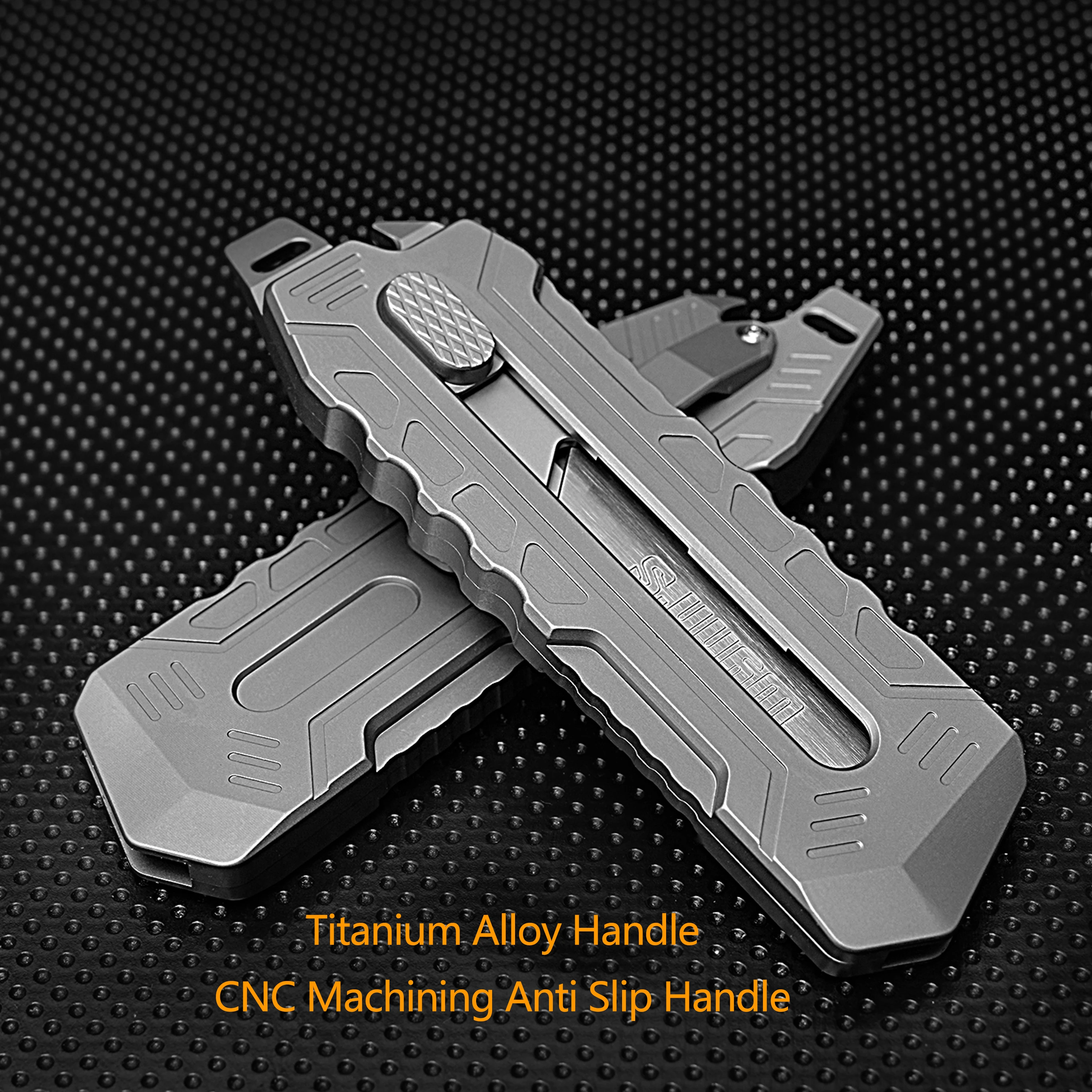 Titanium Alloy Utility Knife Push Pull Pocket Knife Outdoor Survival Multifunctional EDC Tool With 10pcs SK5 Steel Blades