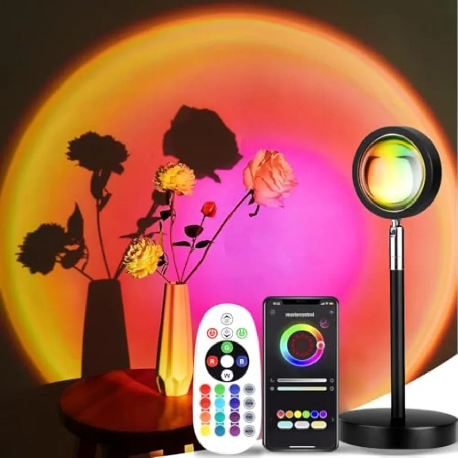 Sunset Lamp Projection, Sunset Night Light Rainbow Projector 180° 16 Color Changing 4 Modes, Vlog, Photography, Decorative, Par