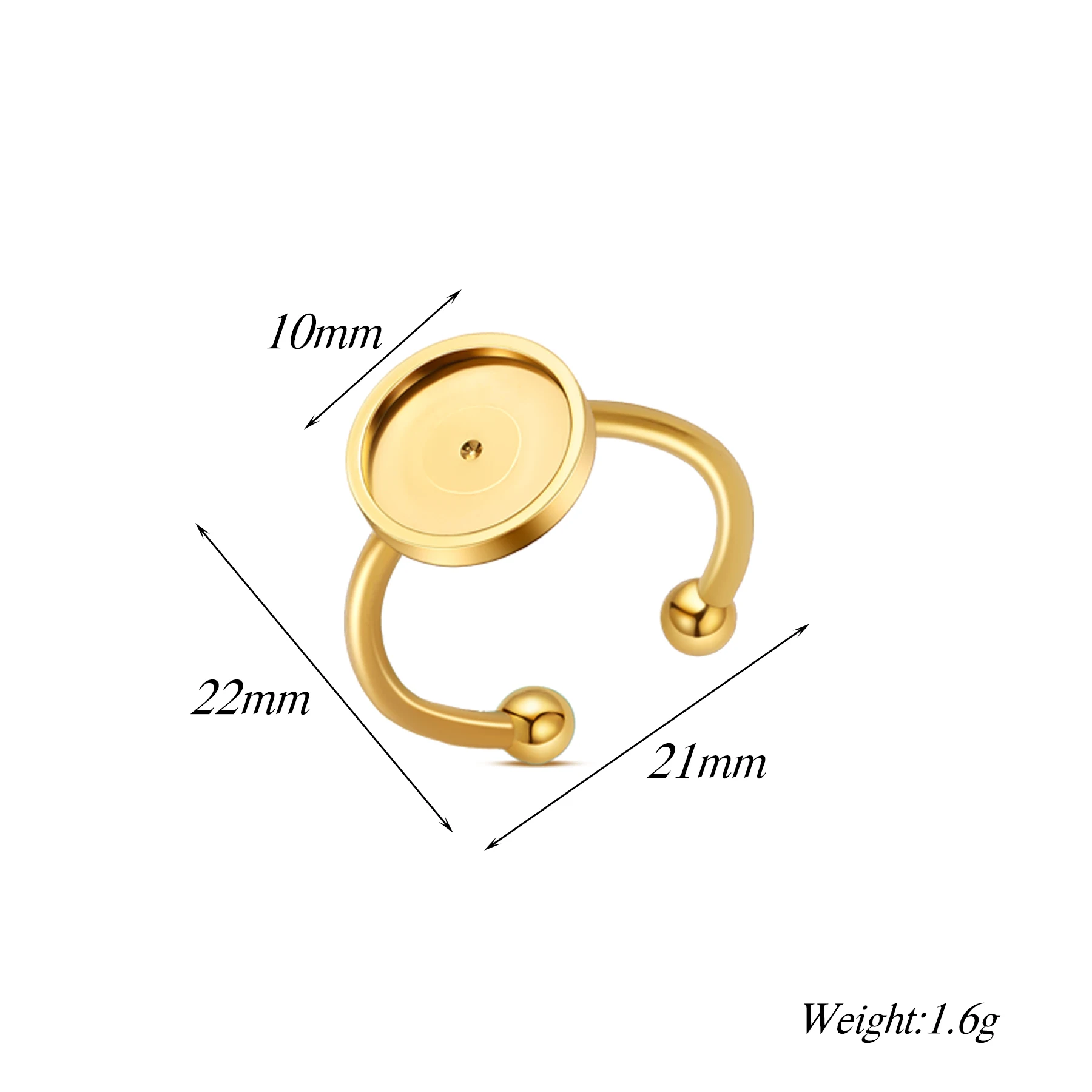 Großhandel 10 Stück Edelstahl Verstellbare Ringfassungen Blanko-Basis 4/6/8/10/12mm DIY Schmuckherstellung Zubehör – Detail 2