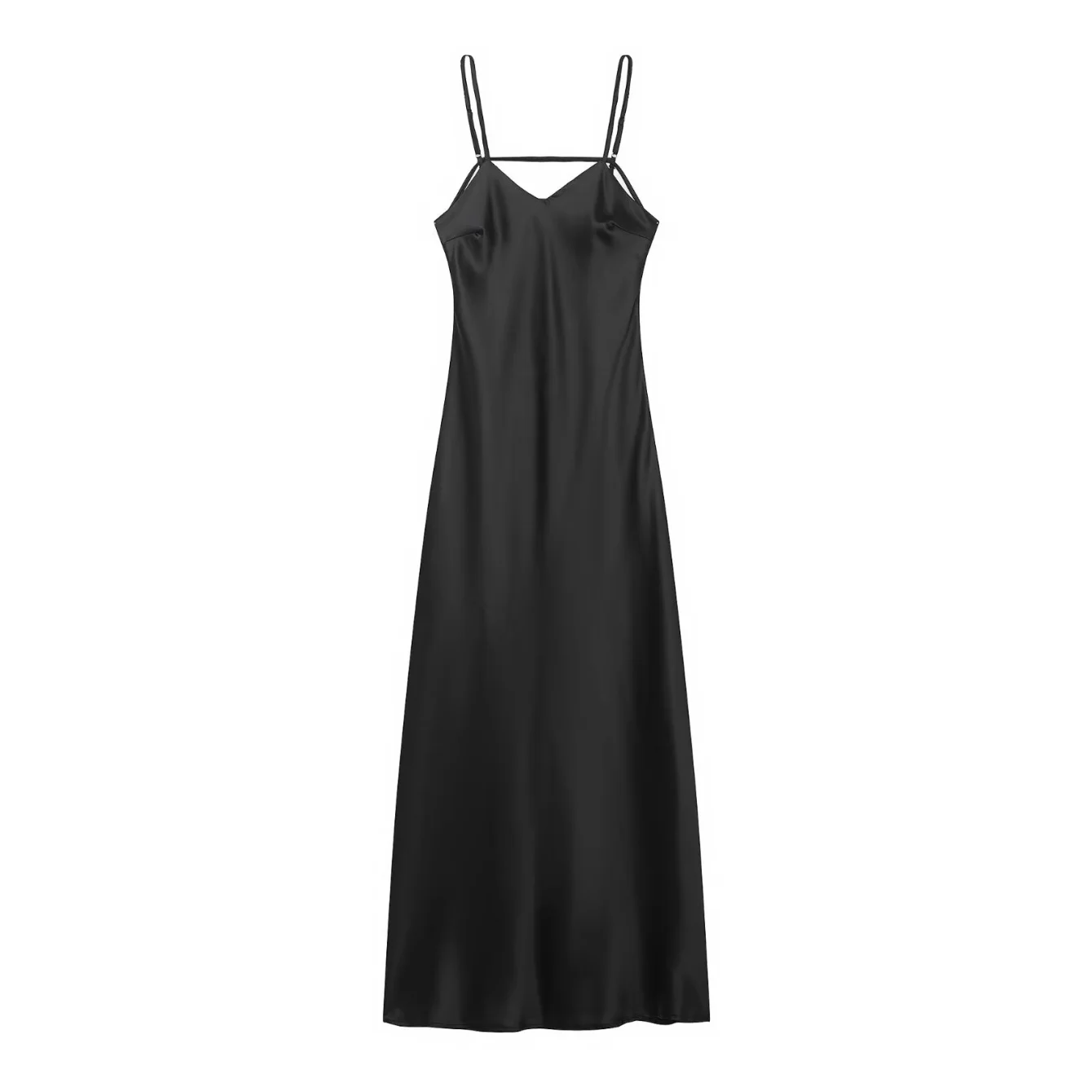 Abito estivo da donna con scollo a V e fionda senza spalline Abito da donna senza schienale sexy elegante senza maniche lunghe Abito da festa in raso da donna