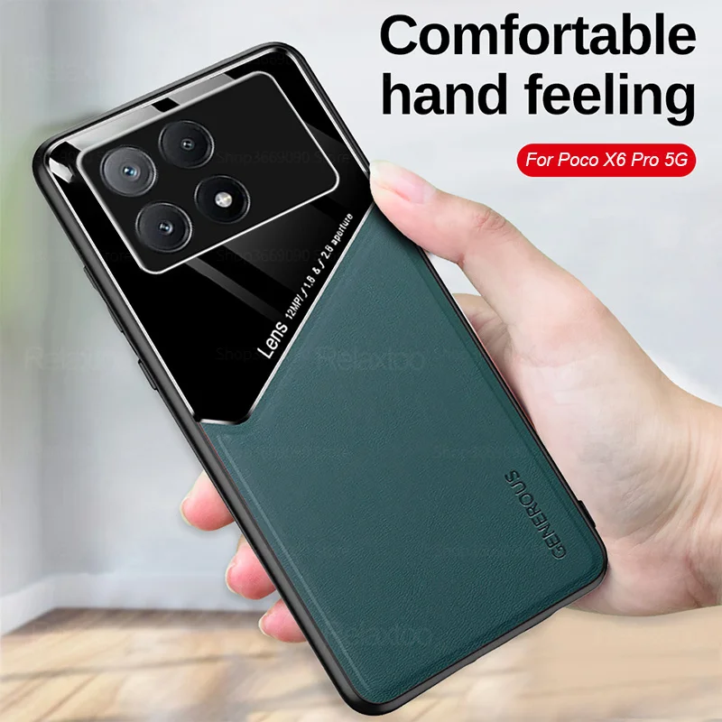 PocoX6Pro Case Leather Plexiglass Magnetic Back Phone Cover For Xiaomi Poco X6 Pro 5G X 6 6Pro X6Pro Soft Frame Protect Fundas