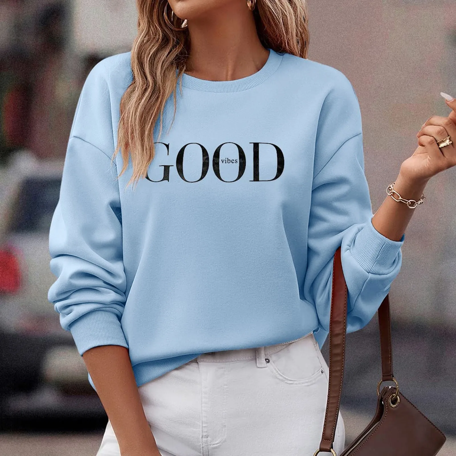 Trendy Sweatshirts Crew Neck Pullover Tops For Women Ladies Fashion Solid Color Aesthetic Top Autumn And Winter Warm Pullovers