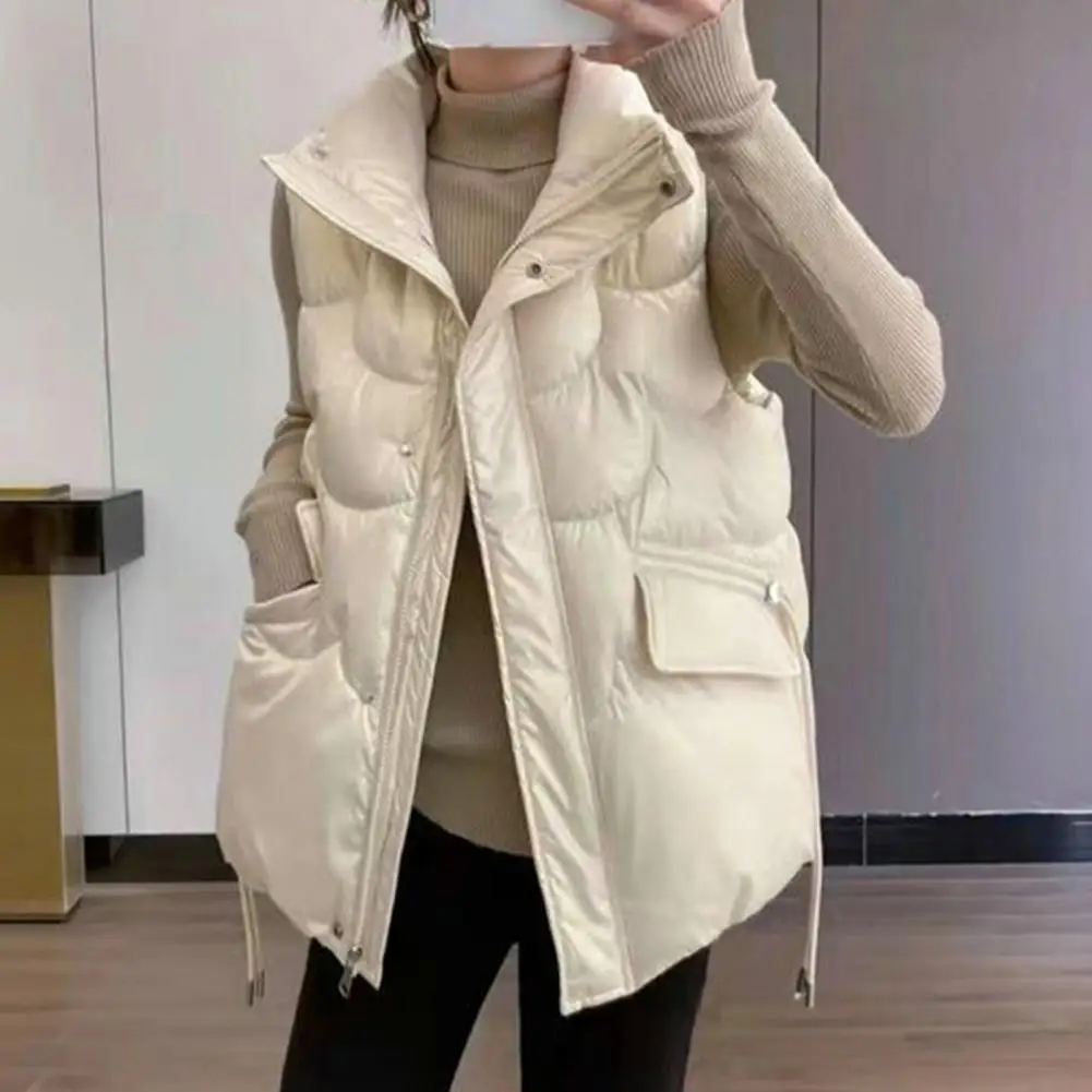 

Casual Loose Down Cotton Vests Women Winter Parkas Warm Padded 80kg Oversize Waistcoat New Fashion Stand Collar Sleeveless Coat