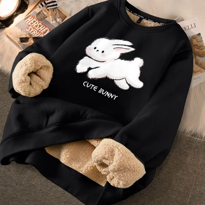 Velvet Rabbits Sweatshirts Women Red New Year Loose Harajuku Autumn Clothing Lovely Sudaderas Ropa Mujer 9 Colors All-match Chic