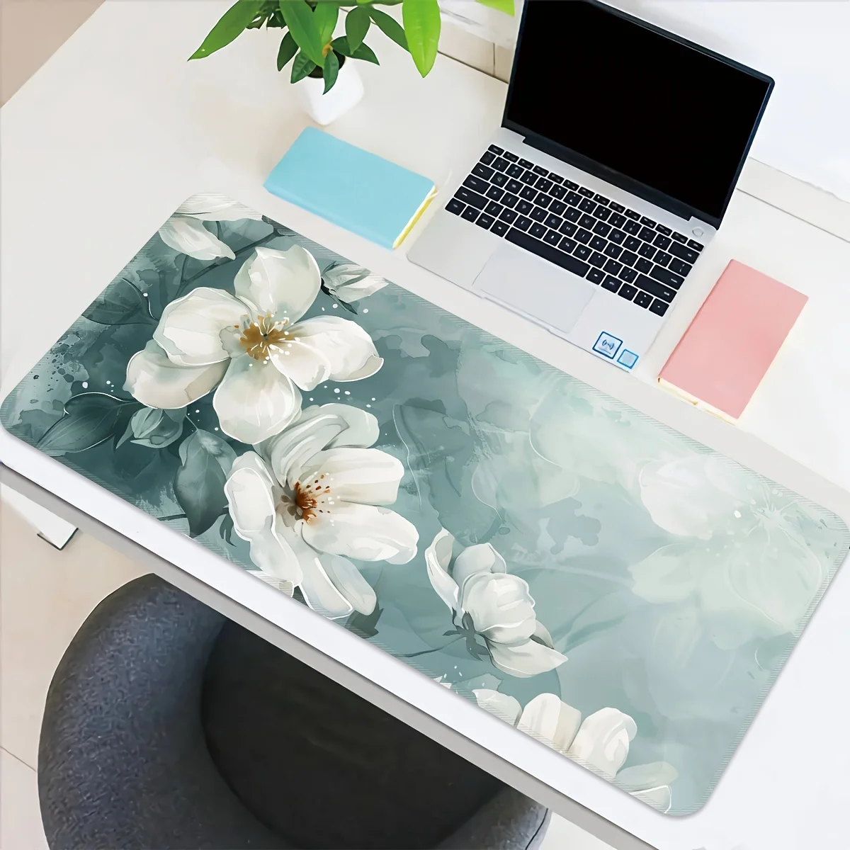 

Elegant White Floral Large Gaming Mouse Pad - Extra Thick, Non-Slip Rubber Base With Precision Stitched Edges, Washable Desk Mat