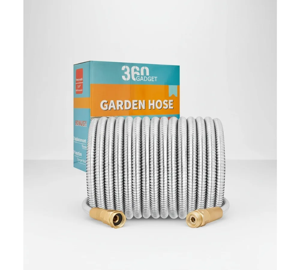 

75ft Heavy Duty Stainless Steel Garden Hose with 8-Function Sprayer - Flexible, Lightweight, No Kink for Yard & RV