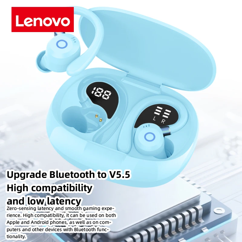 سماعات لينوفو الرياضية اللاسلكية بلوتوث 5.4 TWS سماعات أذن بخطاف LED عرض طويل الاستعداد سماعات مقاومة للماء #6
