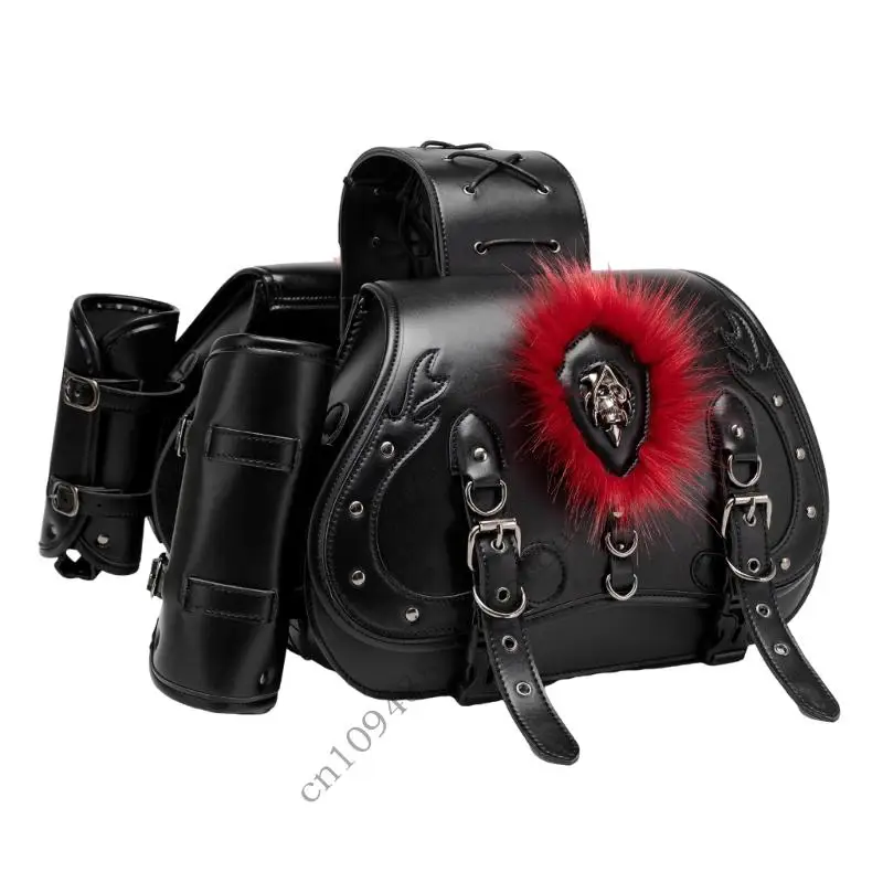 

Stylish Punk Motorcycle Pack Bags with Quick Release Buckles Rugged PU Motorcycle Saddlebags Heavy Duty for Bike