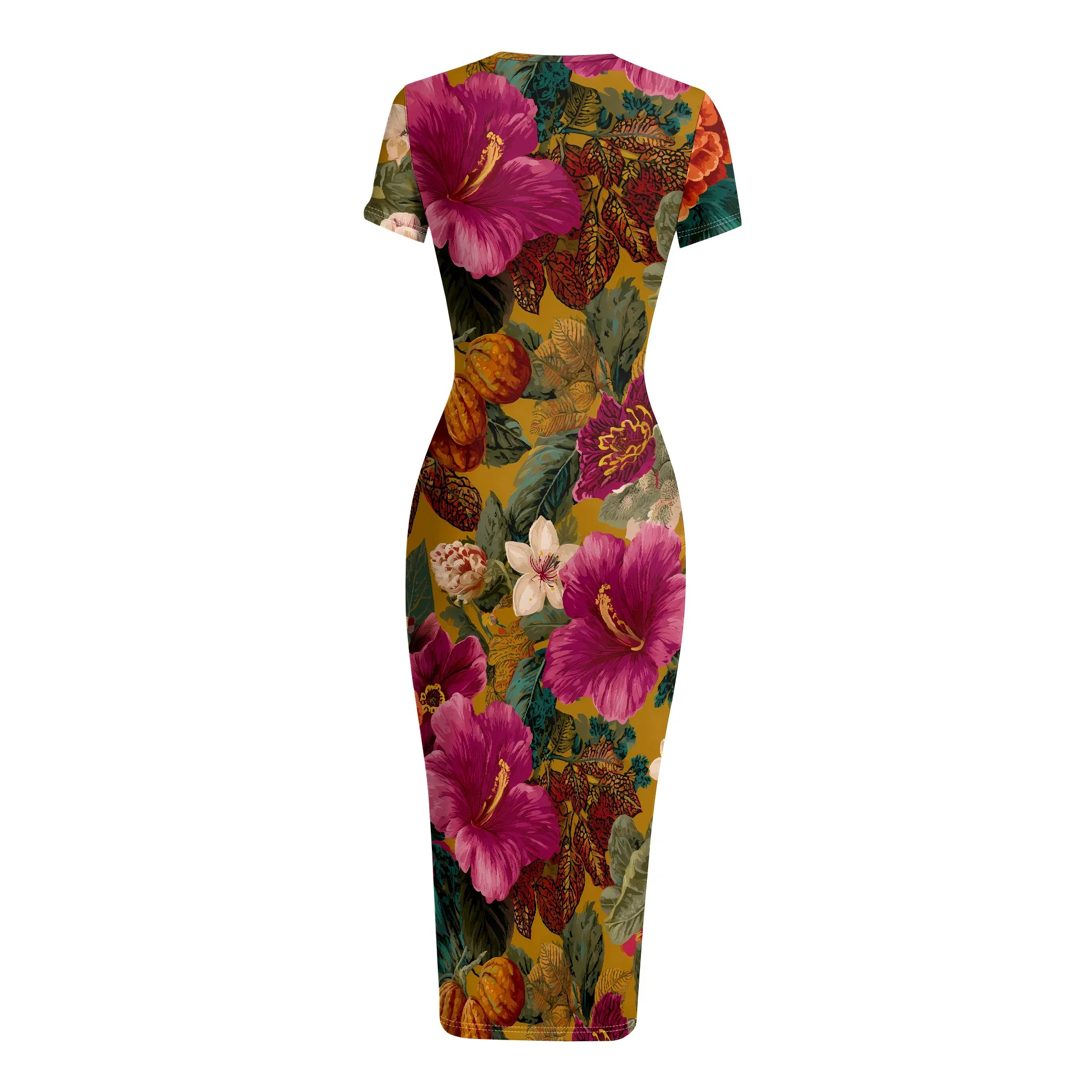 Floral Print Dress, Tropical Flower Pattern Midi Dress, Summer Vacation Wear, Beach Party Outfit, S-2XL