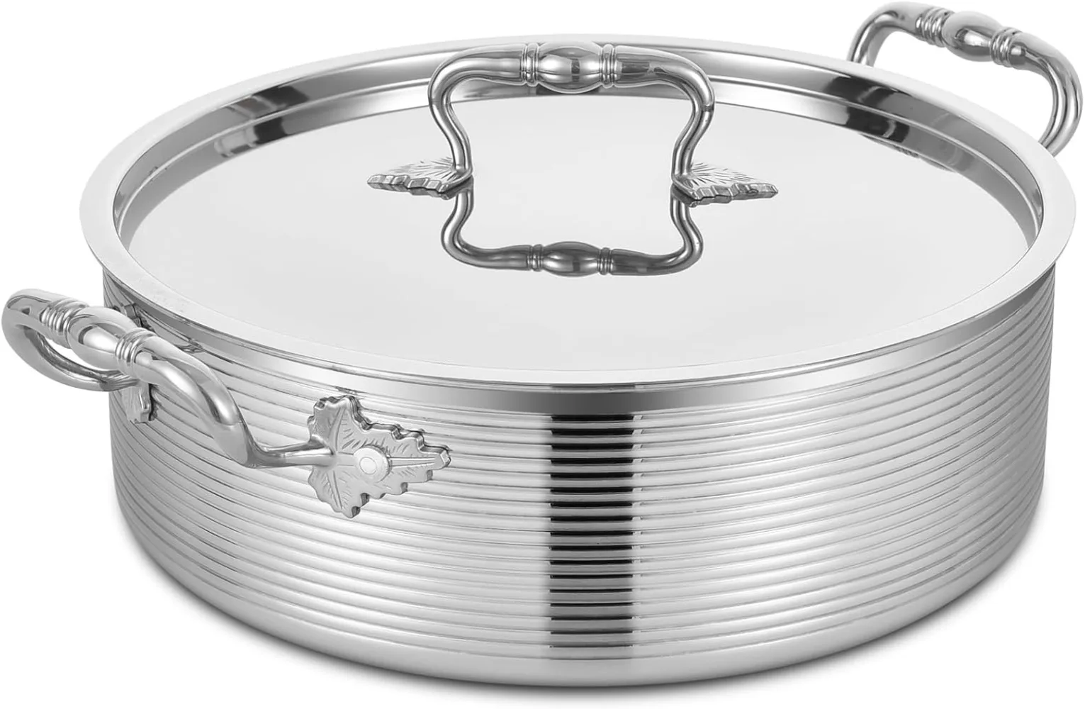 

Tri-Ply Stainless 8 QT Sauté Pan with Steel Lid,13 Inch Induction Cooking Pot,Braiser Pan,Jumbo Cooker,Dishwasher and Oven Safe.
