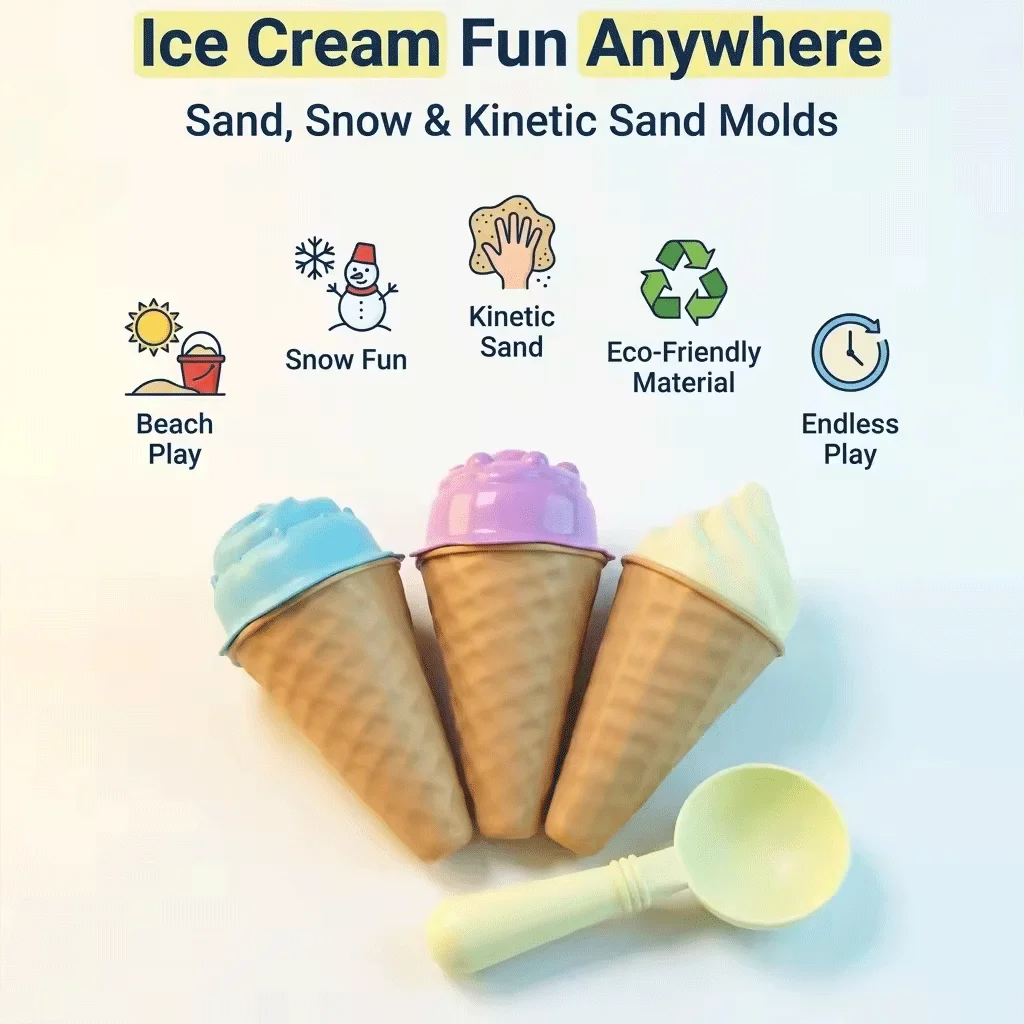 Children Beach Toys Play Sand Ice Cream Mold & Spoon Shovel Snow Toys for Summer and Winter Digging Sand Tools Outdoor Games ﻿