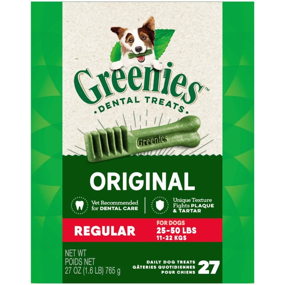 

Greenies Original Regular Natural Dry Dental Treats for Dogs, 27 oz Pack (27 Treats)