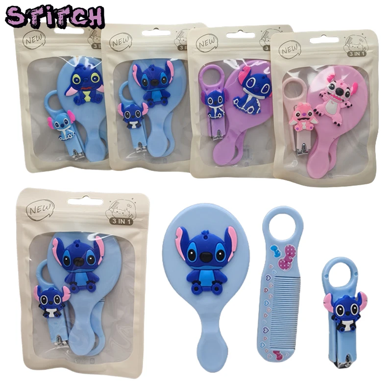 

3Pcs Stitch Comb Mirror Nail Clipper Sets for Girls Grooming Toys Kawaii Makeup Handheld Mirror Comb Cute Anime Cosmetic Tools