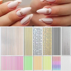 12Pcs/set Silver Gold Lines Stripe 3D Nail Sticker French Tips Metal Stripe Adhesive Slider Simple Lines Manicure Decals