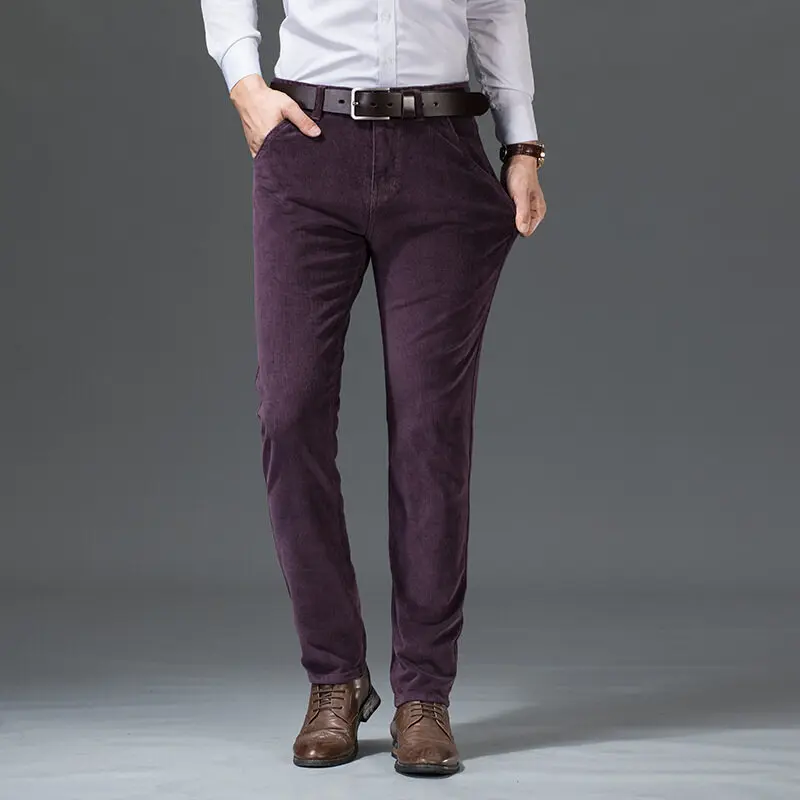 Pantalon décontracté en velours côtelé vintage pour hommes, coupe couvertes, fermeture éclair, tout match, vêtements d'affaires, document solide, automne, hiver